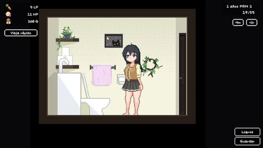 百合少女的日常房屋整理场景，角色在室内准备乡村生活
